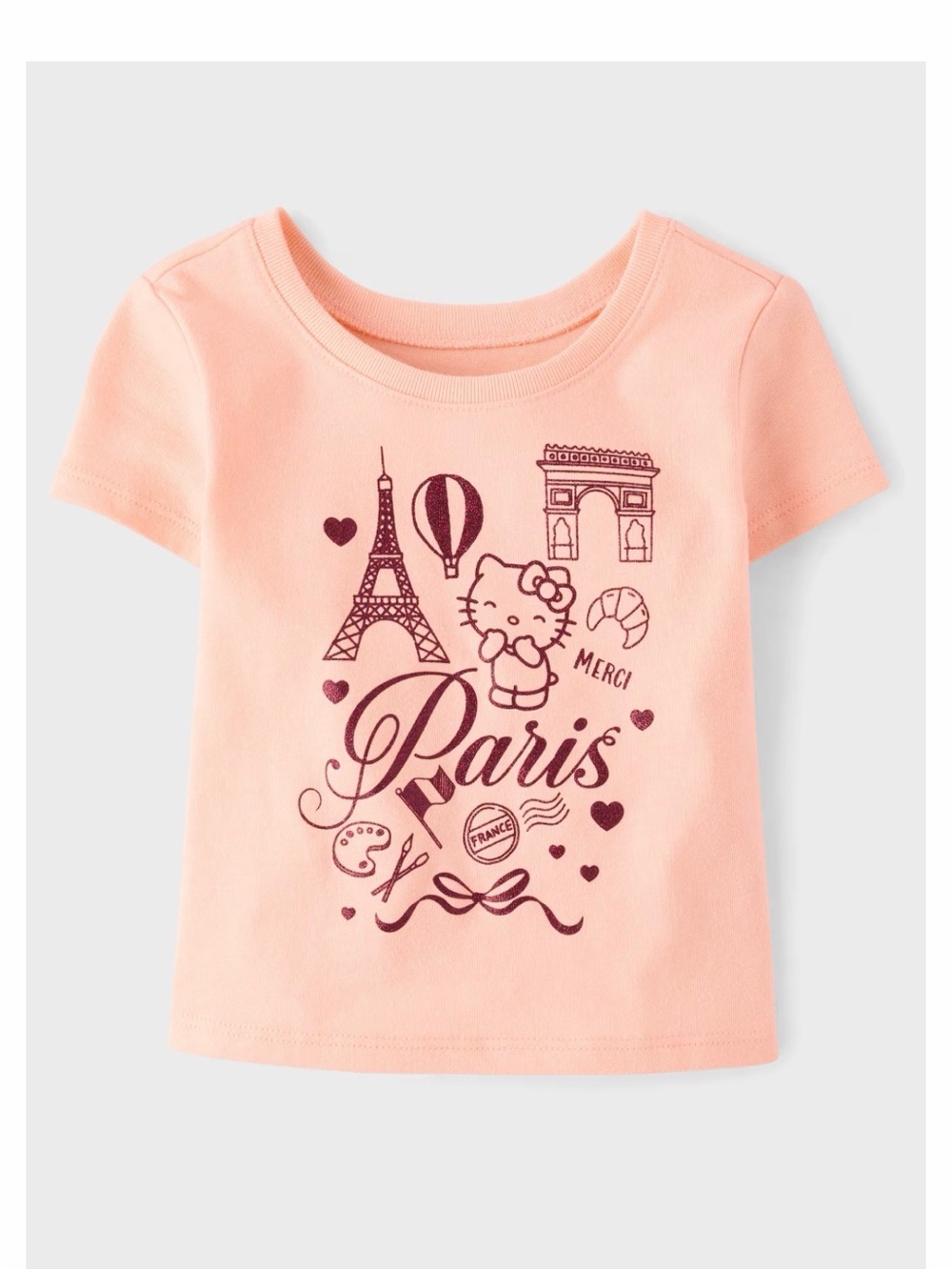 NWT: Hello Kitty Girls Toddlers Glitter Tee- Paris Theme-Coral ; 4T